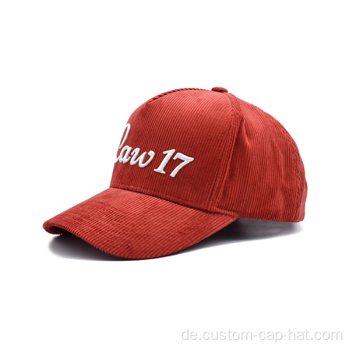 Roter Cordbaseballkappe bestickte Logo -Baseballkappe